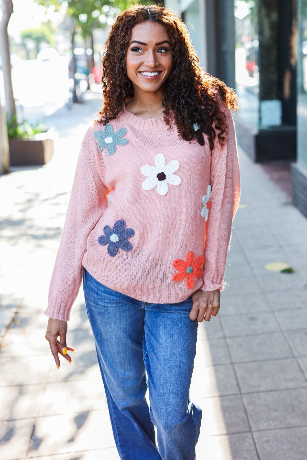 Eyes On You Terracotta Flower Patch Oversized Knit Sweater