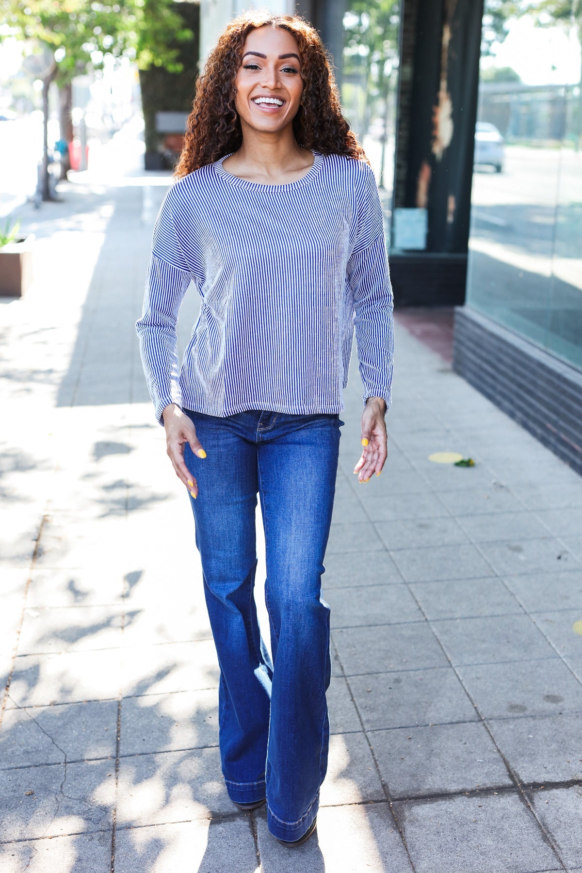 Hello Beautiful Blue Rib Dolman Sweater Top