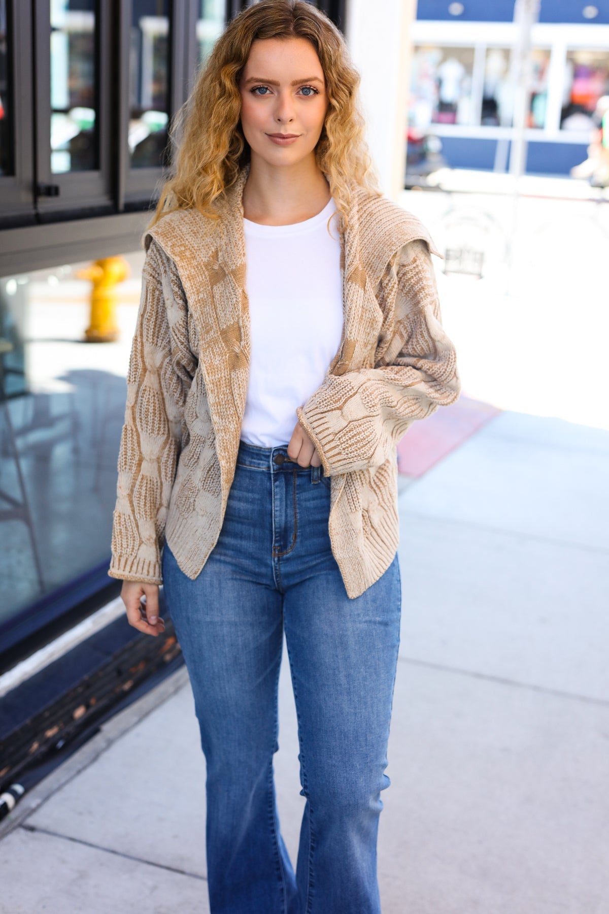 Autumn Vibes Taupe Textured Cable Knit Collared Cardigan