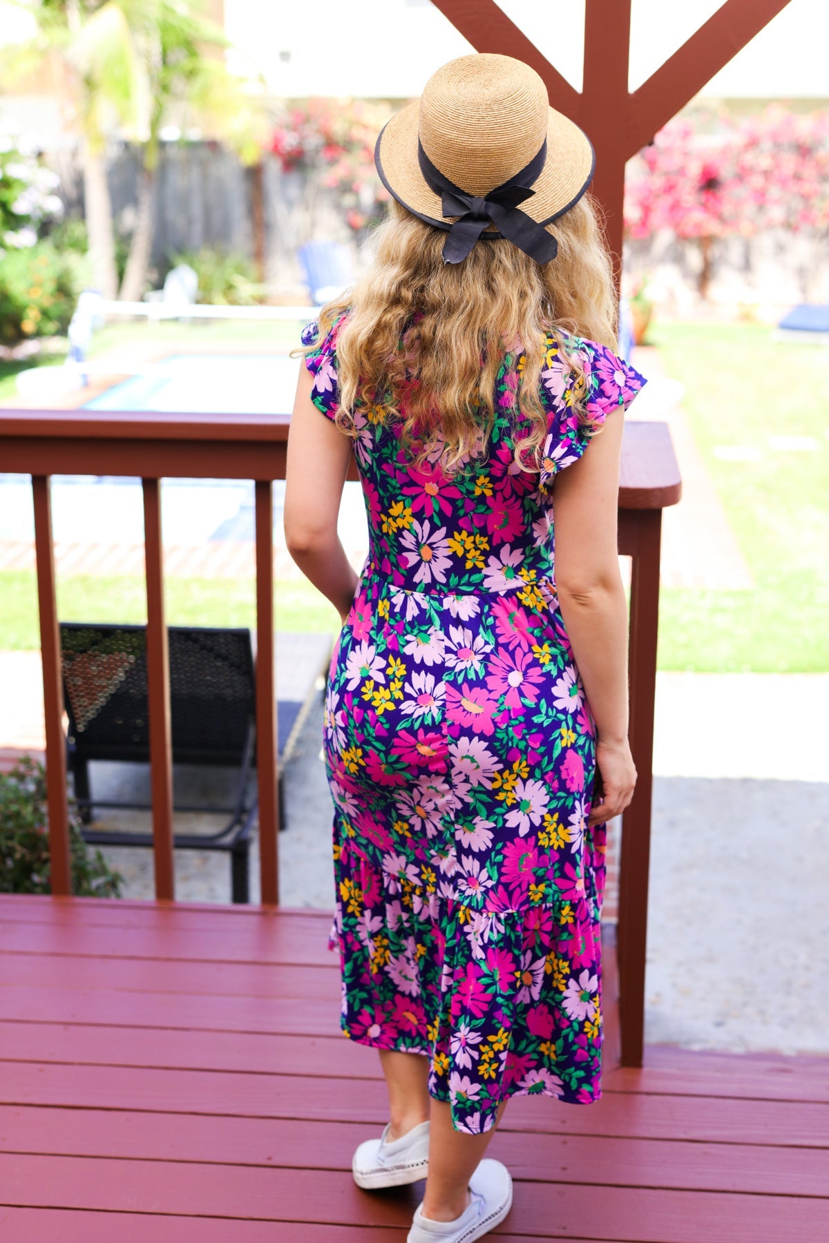 Diva Dreams Navy & Lilac Floral Fit & Flare Midi Dress