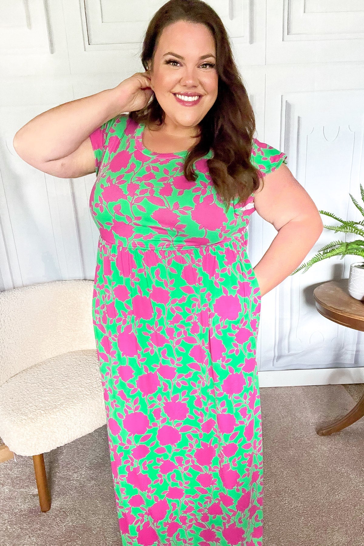 Stand Out Green & Fuchsia Floral Fit & Flare Maxi Dress